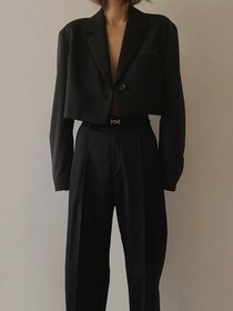 Resim Siyah Crop Blazer Ceket - Siyah / XL 