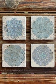 Resim Oscar Stone Decor Baskılı Doğaltaş Bardak Altlığı 4'Lü Set Desen Tile 4Dsn-195 