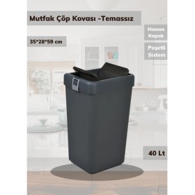 Resim Çöp Kovası Bas Çek Mutfak Banyo Çöp Kutusu Antrasit 40 Litre 