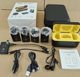 Resim SX13 4 Mikrofonlu Iphone Ve Type-c Uyumlu Kablosuz Yaka Mikrofonu Şarj Göstergeli Gürültü Azaltma 