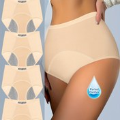 Resim 4 Paket Artı Boyutlu Kadın Menstrüasyon Külotu, Nefes Alabilen File, Sızdırmaz Yüksek Bel Karın Kontrolü, Rahat Uyum, Düz Renk, Naylon %92 Elastane %8, 200gsm Örgü Kumaş, Zarif Stil, Bej 