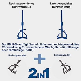Resim Scheppach 5907803901 el mikseri/karıştırıcı PM1600, harç, sıva ve renk karışımı için ideal, ergonomik el tutma yerleri, ayarlanabilir Ruehrgeschwindigkeit, 2-Vites Dişlisi, motor: 1600 W, W, 230 V 