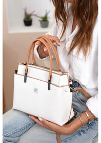 Resim Just Polo 5 Bölmeli Şık El & Omuz Çantası Shoulder Bag Ebat : 22 X 25 Cm Beyaz - Taba 