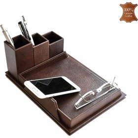 Resim Tabac 363-40 Hakiki Deri Masa Üstü Telefon ve Gözlük Tutucu Maya Kahve 