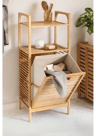 Resim Büro Ev Ofis Dekoru İçin 40x35x95cm 2 Raflı Kumaş Hazneli Ahşap Kirli Çamaşır Sepeti Diğer 