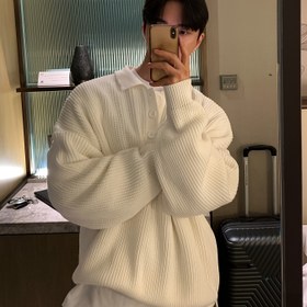 Resim Erkekler için Bol Şeritli Örme Golf Kazak, Sonbahar Kış Dış Mekanlar İçin Rahat Uzun Kollu Yüksek Esneklikli Üst 