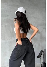 Resim Arkadan Tokalı Jeans Pantolon Siyah Siyah 