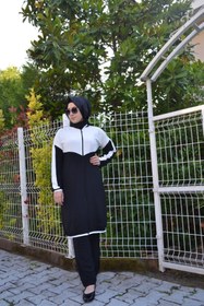 Resim AYSUN AYDEMİR Siyah Beyaz Fermuarlı Tesettür Eşofman Takımı 