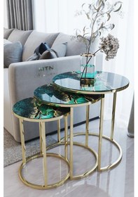 Resim Ecol Desings Ecol Gold Metal Zigon Sehpa Yeşil Şimsek Siyah 'kırılmaz Cam' Gold Yeşil Siyah 