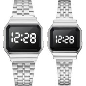 Resim Caven Denton Siyah Büyük + Küçük Erkek ve Kadın Aynı Stil LED Dokunmatik Ekran Kuvars Izle Moda Kişilik Bayanlar Izle Çelik Kemer Çift Izle (Yurt Dışından) 
