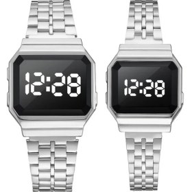 Resim Caven Denton Siyah Büyük + Küçük Erkek ve Kadın Aynı Stil LED Dokunmatik Ekran Kuvars Izle Moda Kişilik Bayanlar Izle Çelik Kemer Çift Izle (Yurt Dışından) 
