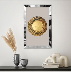 Resim Gümüş Aynalı Pleksi Çerçeveli Beyaz Arka Planlı Gold Daire Görseli Tablo 