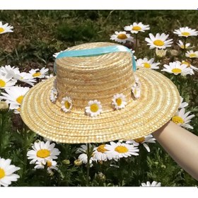 Resim Kadın Hasır Papatya Gondol Bağlamalı Kurdale Bebe Mavi 