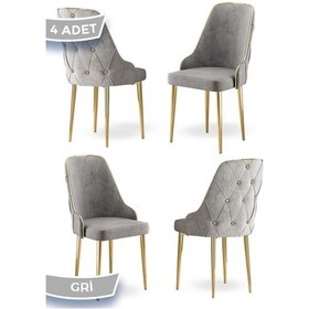 Resim Canisa Krax Serisi, 1.sınıf Babyface Kumaş Mutfak Sandalyesi, Gold Metal Ayak, 4 Adet Gri Sandalye Sandalye Gri Ayaklar Gold 