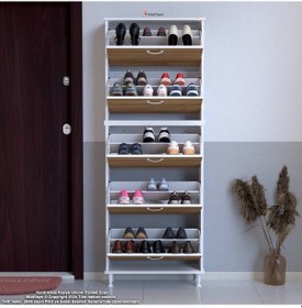 Resim Modilayn Varbi Umay' 2 Li Kapı Önü 72 X193x 25, 5 Cm Lik 5 Düşer Kapak 10 Göz Bölme Raf Ayakkabılık Cordoba - Beyaz 