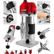 Resim Steiner 3000 W 6 Kademe Devir Ayarlı Formika Traşlama Freze Makinesi 6 MM Pens Kırmızı + 12 Adet Uç 