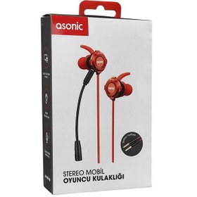 Resim Asonic AS-XGK100 Splitter Hediyeli 3.5mm Gaming Kırmızı Kulak İçi Mikrofonlu Kulaklık 