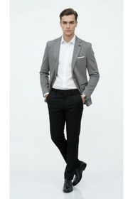 Resim Plus Scorpion Erkek Siyah Slim Fit Blazer Ceket Tek Düğme Çift Yırtmaç Kollu Yamalı 