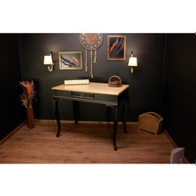 Resim Wooding 110 Cm Masif Naturel Siyah Oymalı Çalışma Masası 