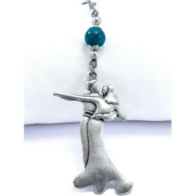 Resim Turkuaz Doğal Taşlı Metal Dans Eden Çift Araba Dikiz Ayna Süsü, Yeni Araba Hediyesi 