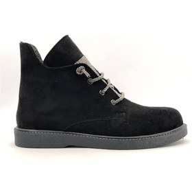 Resim Feles Kauçuk Kaymaz Taban Taş Bağcık Detaylı Kadın Bot Siyah 