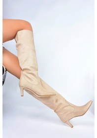 Resim Fox Shoes Ten Süet Kısa Topuklu Kadın Çizme L882870402 