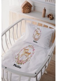 Resim %100 Pamuk Saten Isme Özel Isimli Anne Yanı Beşik Nevresim Takımı Ceylan 1 