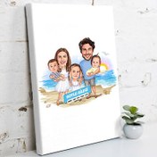 Resim 3 Çocuklu Tatildeki Aile Karikatürlü Kanvas Tablo 