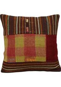 Resim Zehra Abla Halı Yeni El Dokuma Patchwork Kırkyama Dekoratif Kilim Kırlent Yastık Kılıfı 6489 Çok Renkli 