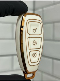 Resim Ford Kuga Focus Mondeo Bmax Cmax Smax Uyumlu Anahtar Kılıfı Beyaz - Gold 