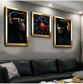 Resim TARZ MAYMUN PLEKSİ KENAR 3'LÜ MDF TABLO VE SAAT SETİ 