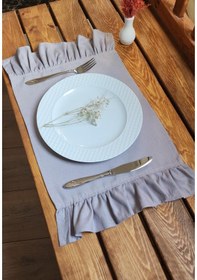 Resim Bahar Keten 2 Kenar Fırfırlı Gri Vintage Amerikan Servis 30x50 