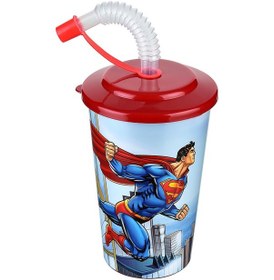Resim Süperman Kapaklı Pipetli Bardak 400 Ml 