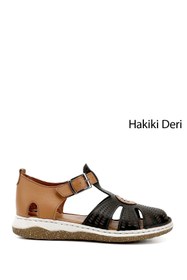 Resim Gönderi(r) Kadın Siyah Hakiki Deri Dolgu Taban Sandalet 