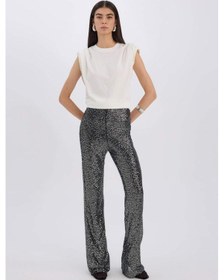 Resim DeFacto Siyah Şık Payetli Pantolon Flare Fit Yüksek Bel Standart Boy E1773AX24CWBK27 