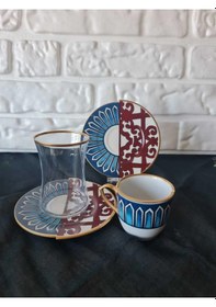 Resim Konyax Olıvıa 6 Kişilik 18 Parça Türk Kahve Ve Çay Takımı Çok Renkli 