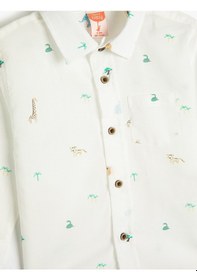 Resim Koton Gömlek Pamuklu Uzun Kollu Cep Detaylı Baskılı Beyaz Desenli 3smb60041tw 3SMB60041TW0D0 