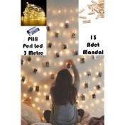 Resim Alshop Peri LED Işık Piller Dahil 3 Metre Gün Işığı 30 Ledli +15 Adet Mini Mandal 