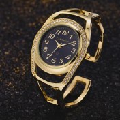 Resim Hanyang Altın Siyah Kadın Bilezik Saatler 2022 Rhinestone Yeni Şık Lüks Kuvars Izle Altın Gümüş Kadran Elbise Saatler Montre Femme (Yurt Dışından) 