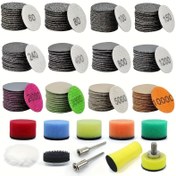 Resim 131 adet 1 İnç Zımpara, 60-10000 Mesh Islak/Kuru, 1/8 İnç ve 1/4 İnç Destek Pedleri, Parlatma Pedleri ve Arayüz Pedleri ile, Matkap Döner Araçları ve Ahşap/Metal Aksesuarları için Uygun 