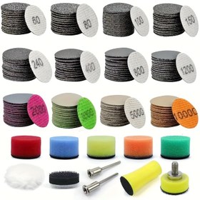 Resim 131 adet 1 İnç Zımpara, 60-10000 Mesh Islak/Kuru, 1/8 İnç ve 1/4 İnç Destek Pedleri, Parlatma Pedleri ve Arayüz Pedleri ile, Matkap Döner Araçları ve Ahşap/Metal Aksesuarları için Uygun 