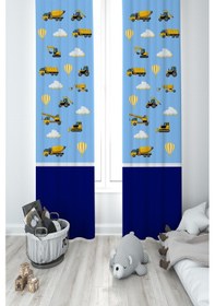 Resim Mekta Home Bebek Ve Çocuk Odası İş Makinalı Ve Mavi Yol Desenli 2 Kanat Fon Perde 
