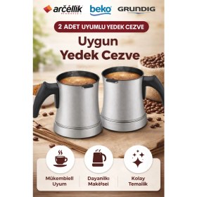 Resim Arçelik K 3190 P Gri Kahve Makınası Orjinal Çezve Seti Çift 