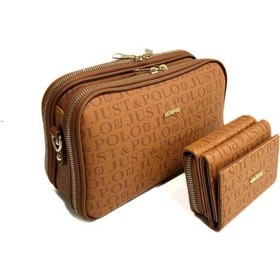 Resim Just Polo Kadın Orta Boy Baskılı Şık Omuz Çantası Ve Cüzdanı Kombin Shopper K232053mh Taba 