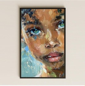 Resim Yağlı Boya Fırça Dokulu Afro Çocuk Portresi Şeffaf Pleksi Tablo 