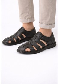 Resim Muya Kristal Kr.100 Anatomik Taban Önü Kapalı Hakiki Deri Erkek Sandalet - Siyah - 4 