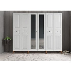 Resim Meridyen Membran 6 Kapaklı Portmanto Montaj Dahil Ceviz Beyaz 210 