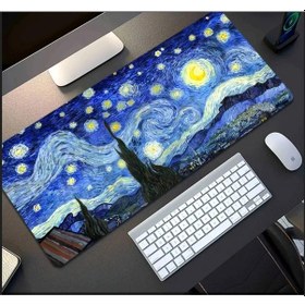 Resim 70x30 Cm Van Gogh Yıldızlı Gece Tasarımı Kaydırmaz Taban Speed Yüzey Oyuncu Mouse Pad Gaming 