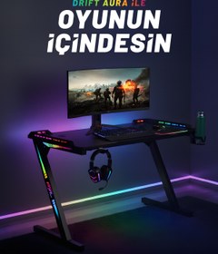 Resim Drift Gaming Drift Aura RGB Işıklı Oyuncu Masası 120×60 cm – Metal Ayaklı, Aksesuarlı 