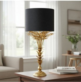 Resim Maren Eskitme Gold Gövde Siyah Başlık Dekoratif Abajur 